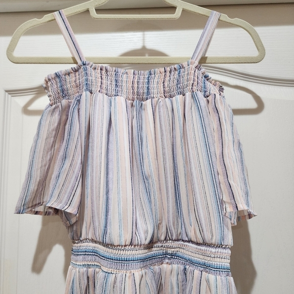 Lily Rose Hi low off shoulder pastel stripe Midi dress Size M - Picture 2 of 10